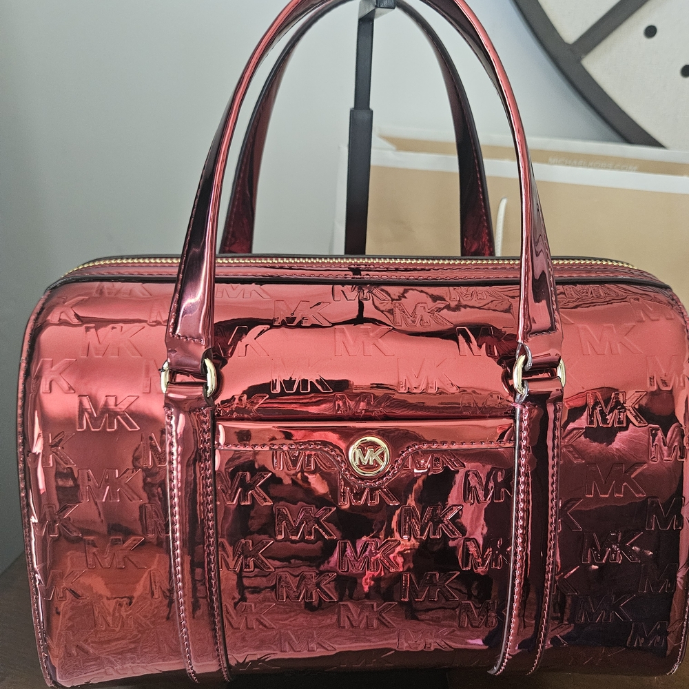 Michael Kors Metallic Rose Pink MK-Embossed Satchel - Picture 2 of 13